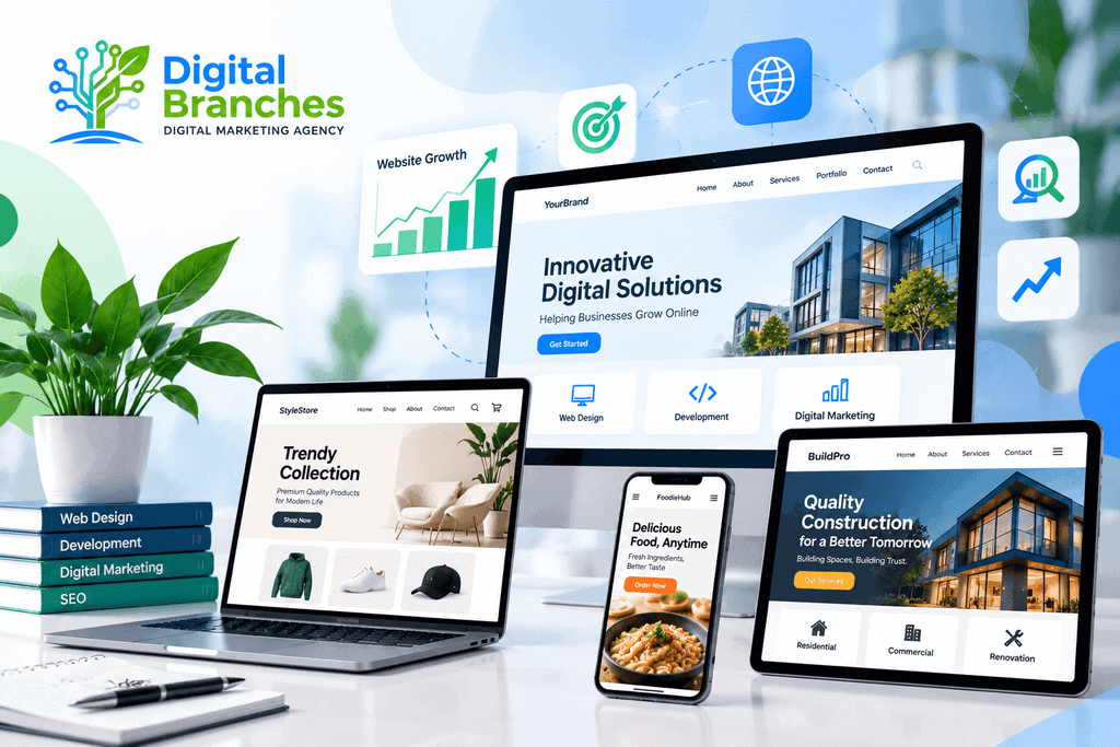 Digital Branches website design portfolio showcasing web development, ecommerce websites, and digital marketing projects.